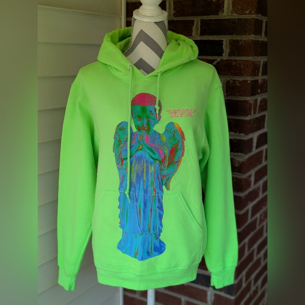 Chris Brown Indigoat Jerzees Neon Green Angel Graphic Hoodie